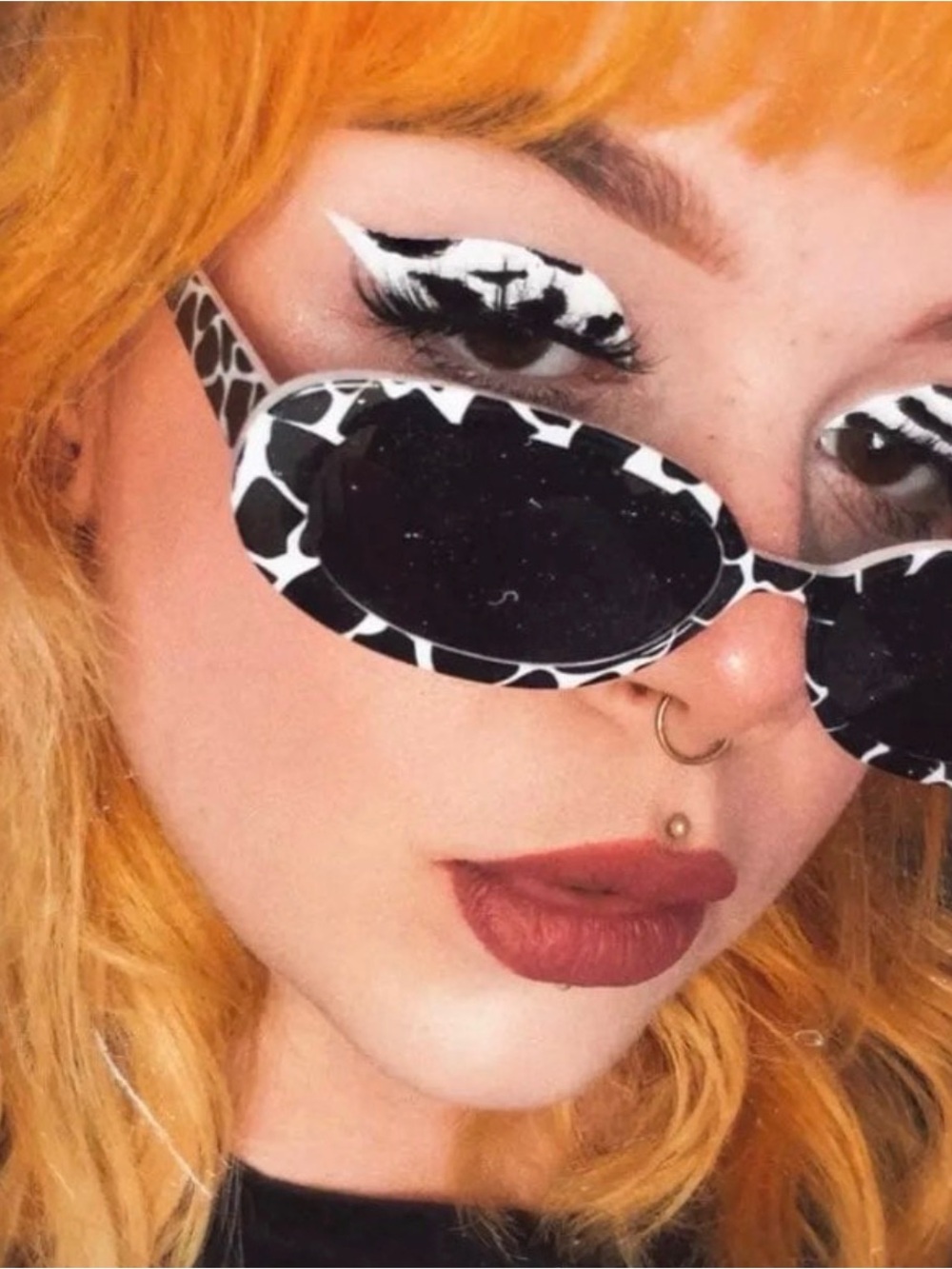 Black & White Cow Print Oval Sunglasses - Women Accessories